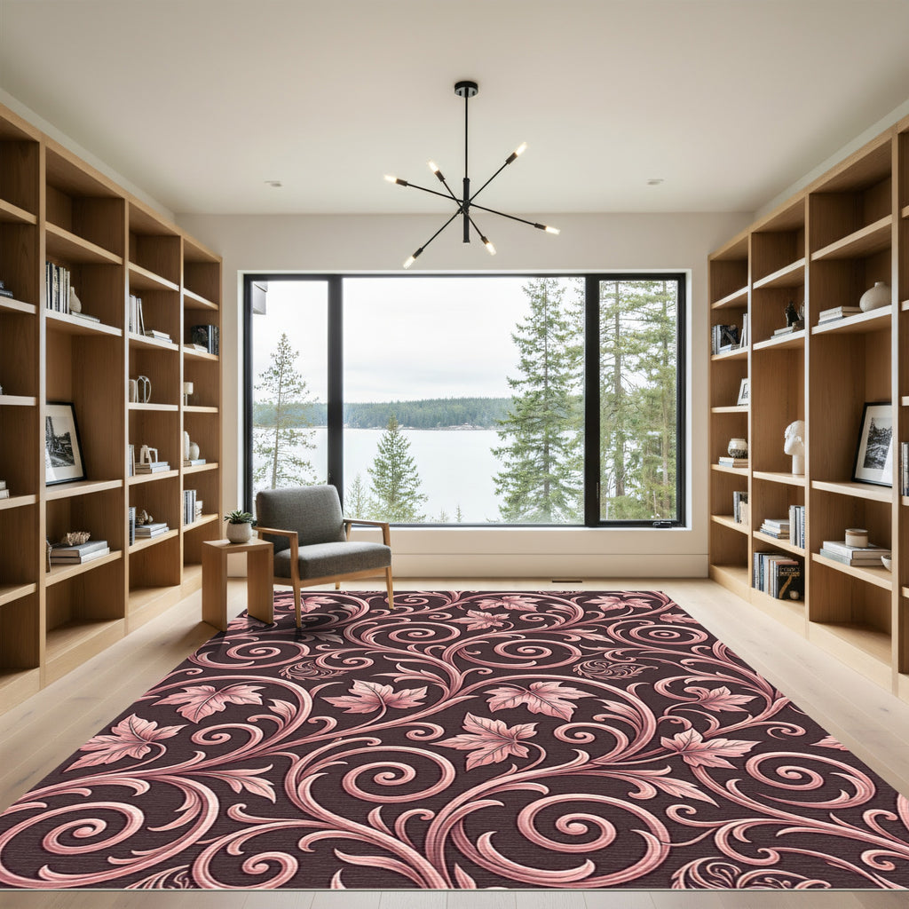 Rose Gold Vine Leaf Scroll Rug