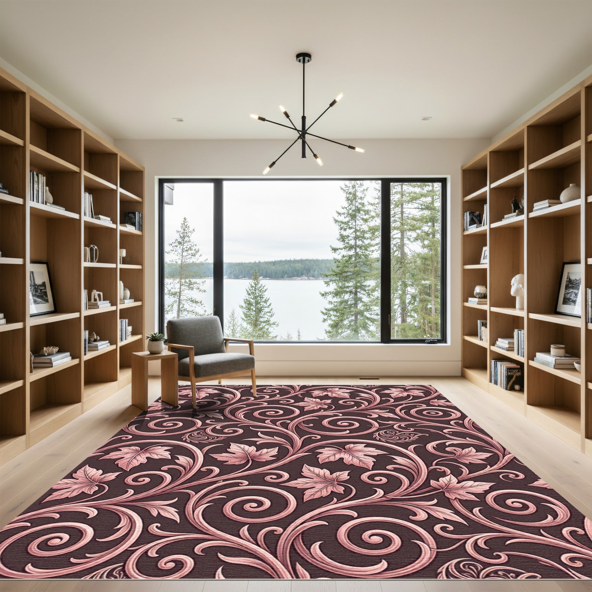 Rose Gold Vine Leaf Scroll Rug