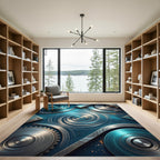 Industrial Teal Metal Swirl Gears Rug