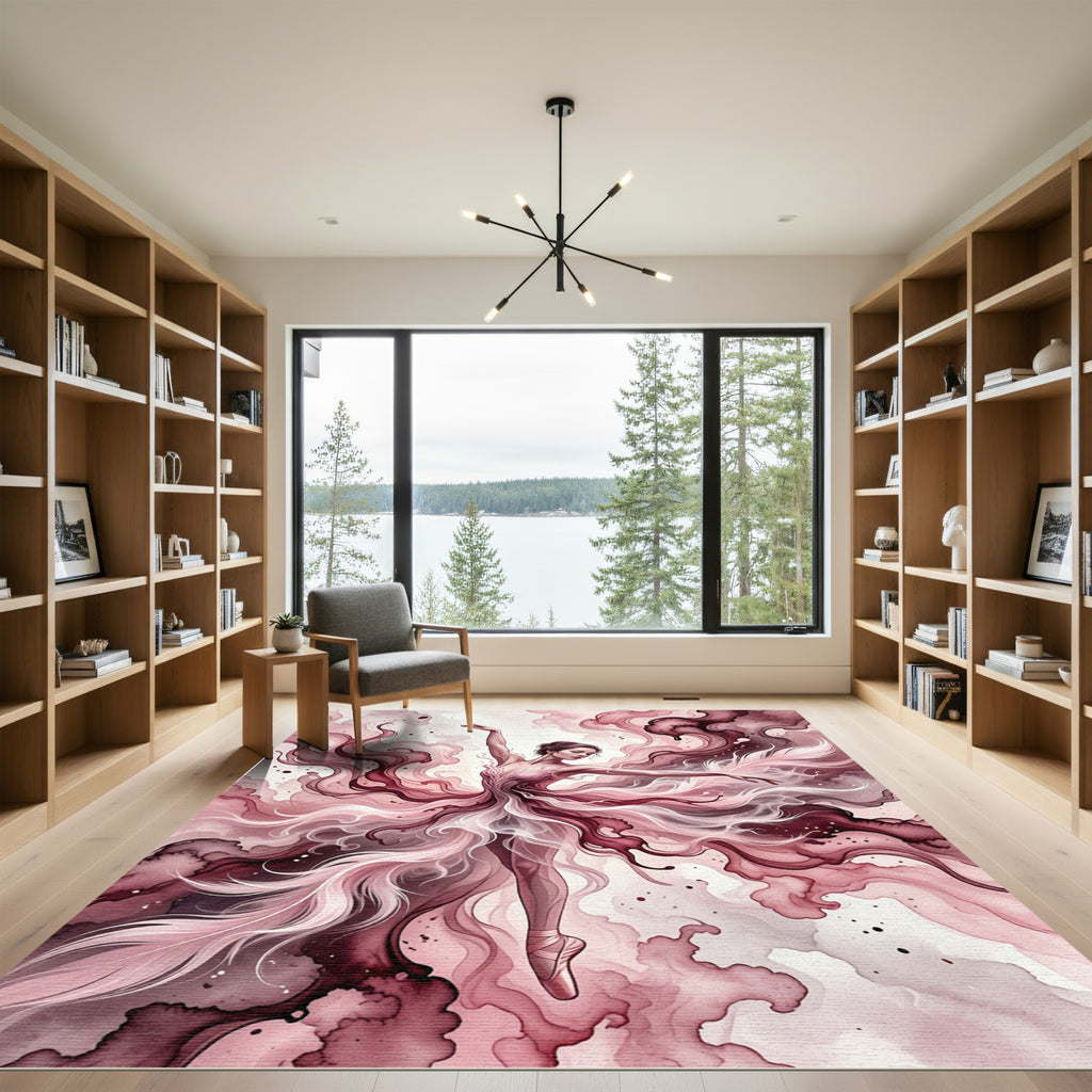Dreamy Pink Watercolor Ballet Dancer Rug