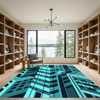 Modern Teal Isometric Urban Skyline Rug