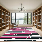 Modern Magenta and Black Horizontal Stripe Rug