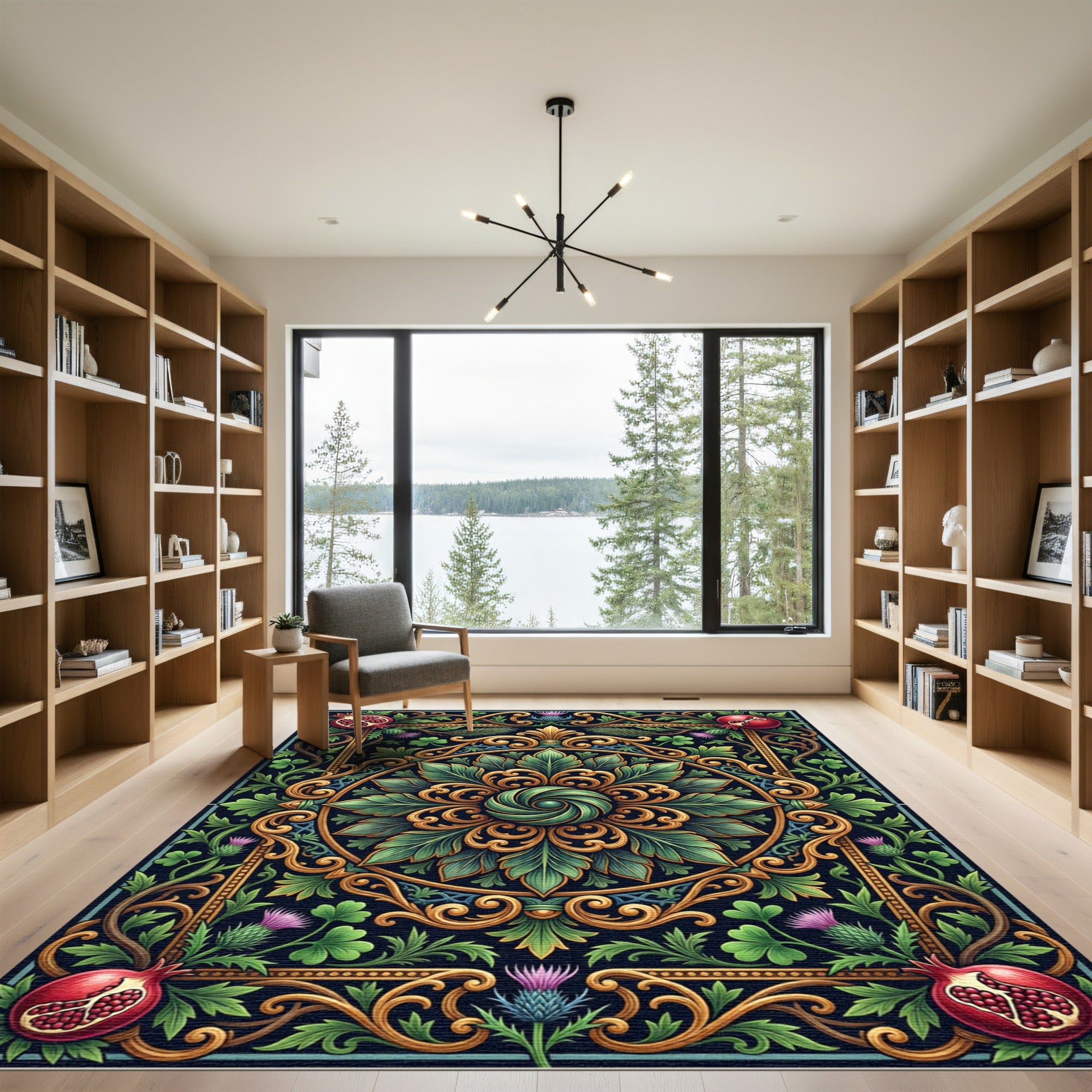 Gilded Green Floral Pomegranate Jewel Rug