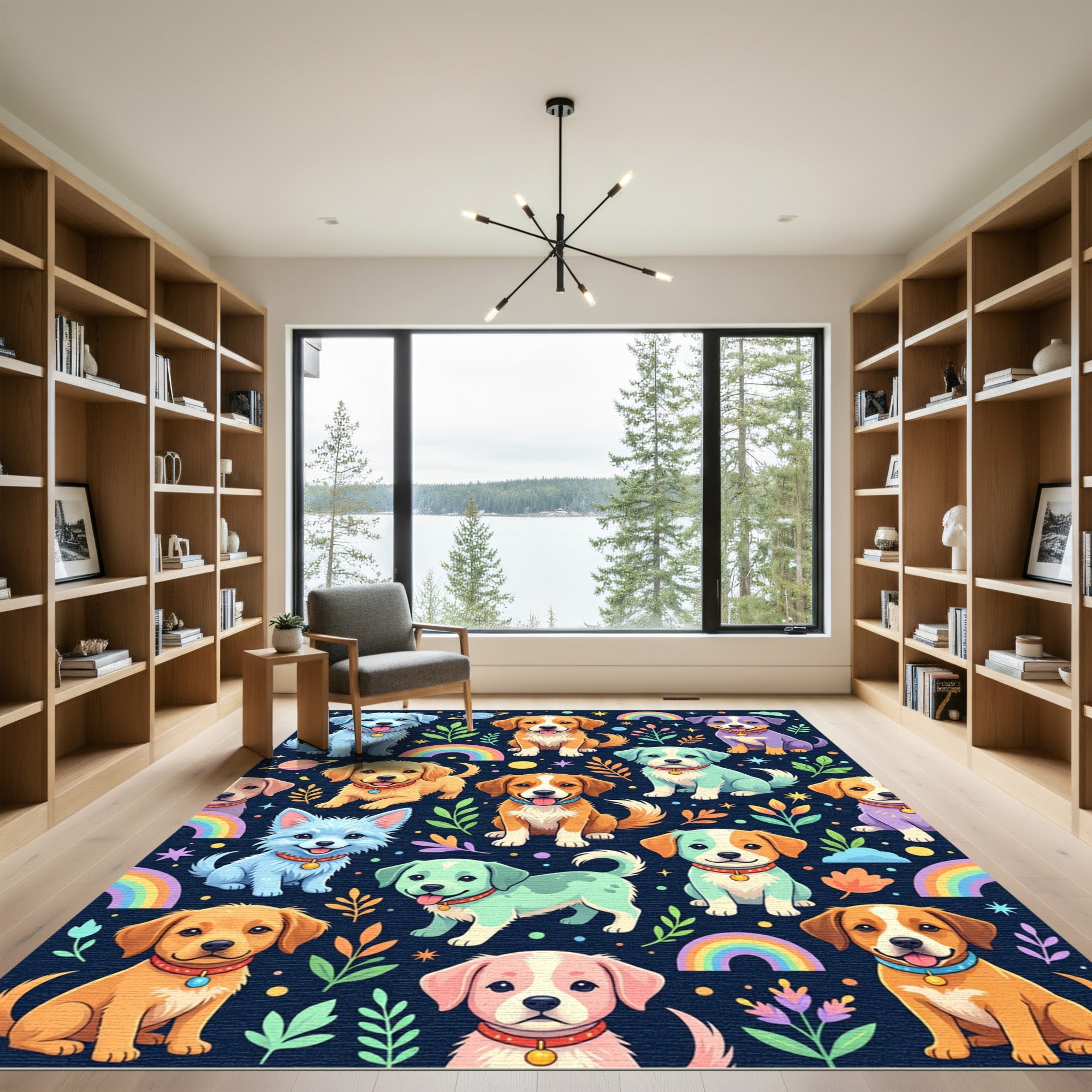 Colorful Puppy Cosmos Space Rainbow Illustration Rug