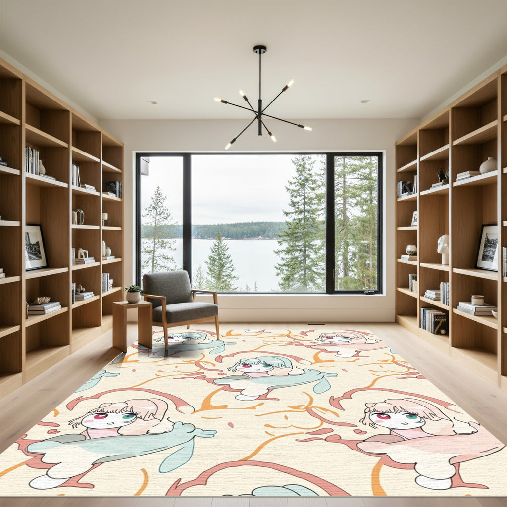 Whimsical Pastel Kawaii Character Illustration Rug