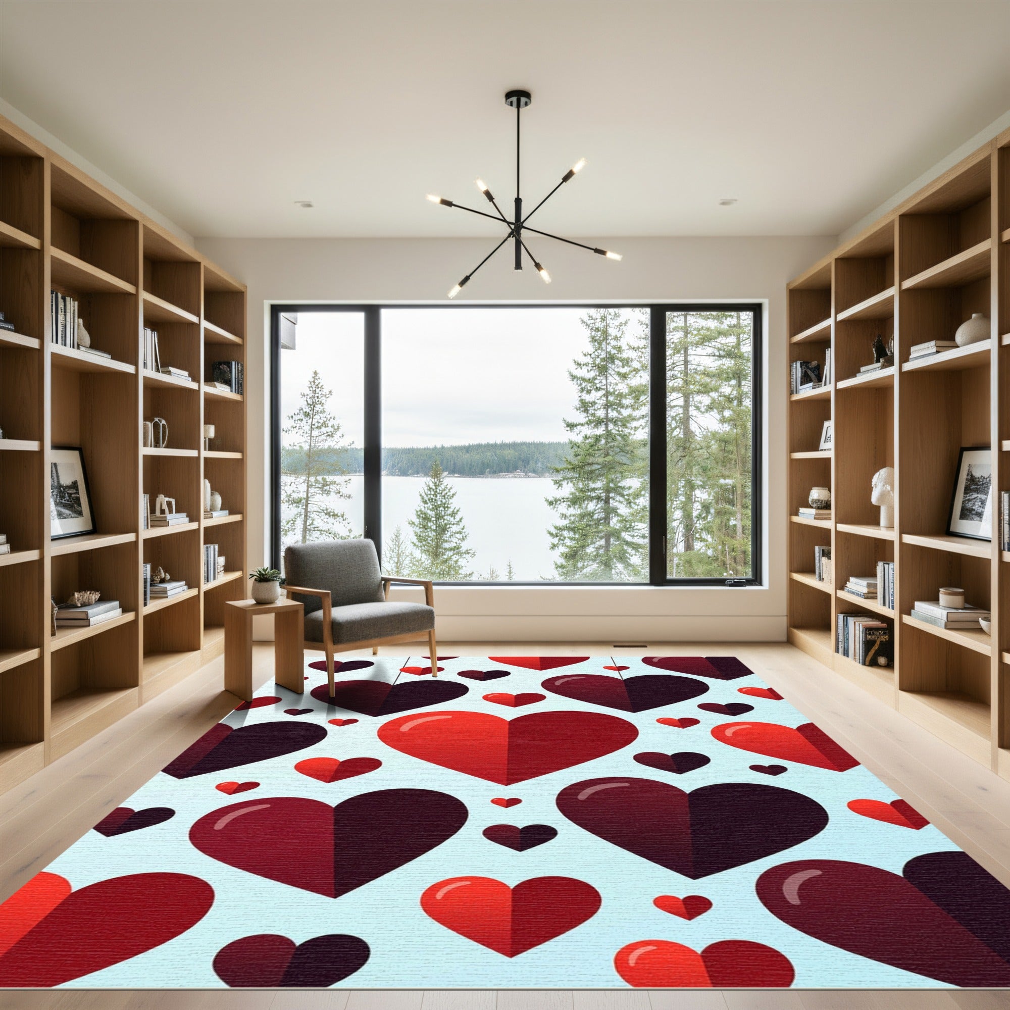 Modern Floating Crimson Hearts Illustration Rug