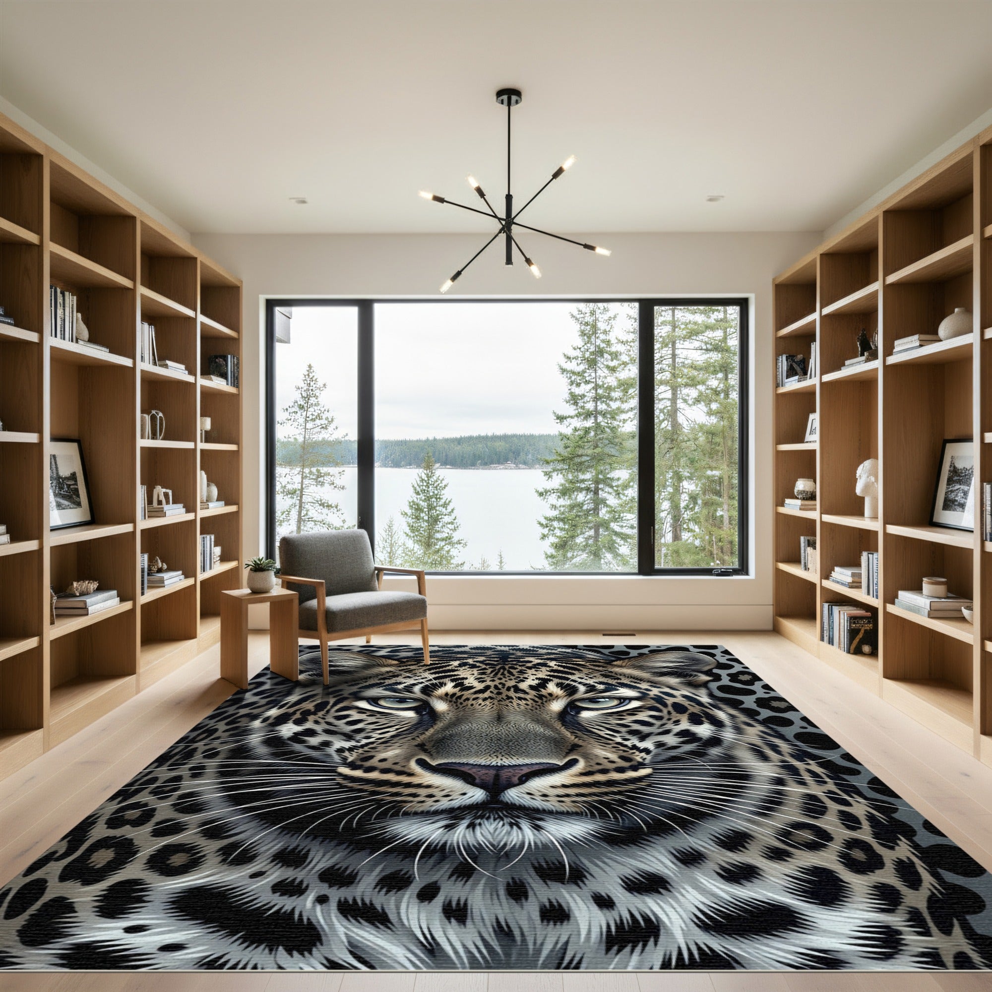 Realistic Leopard Spot Animalistic Portrait Rug