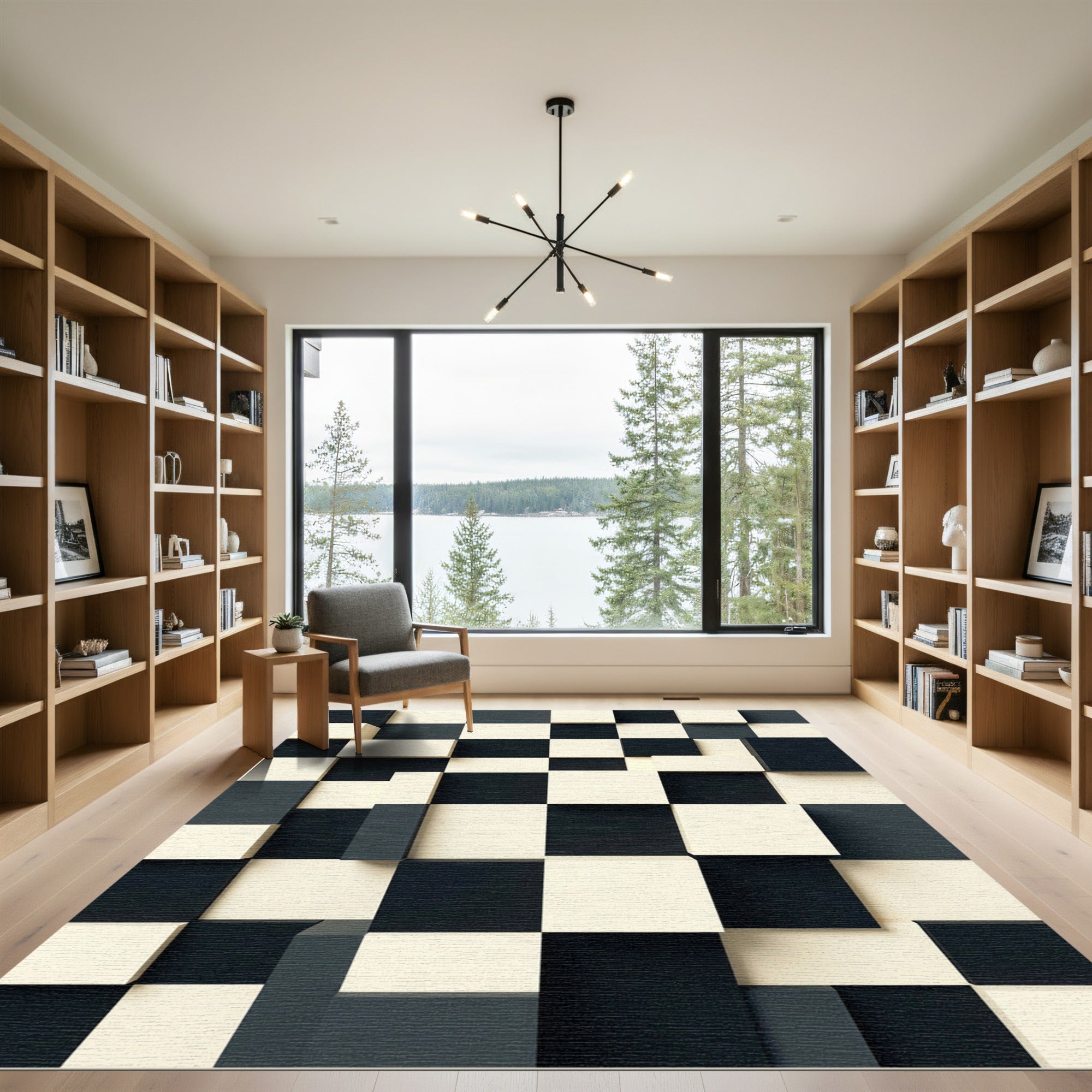 Monochromatic Cubist Checkerboard Wall Decor Rug
