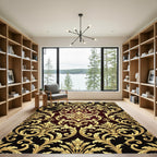 Luxurious Gold Damask Burgundy Scroll Rug