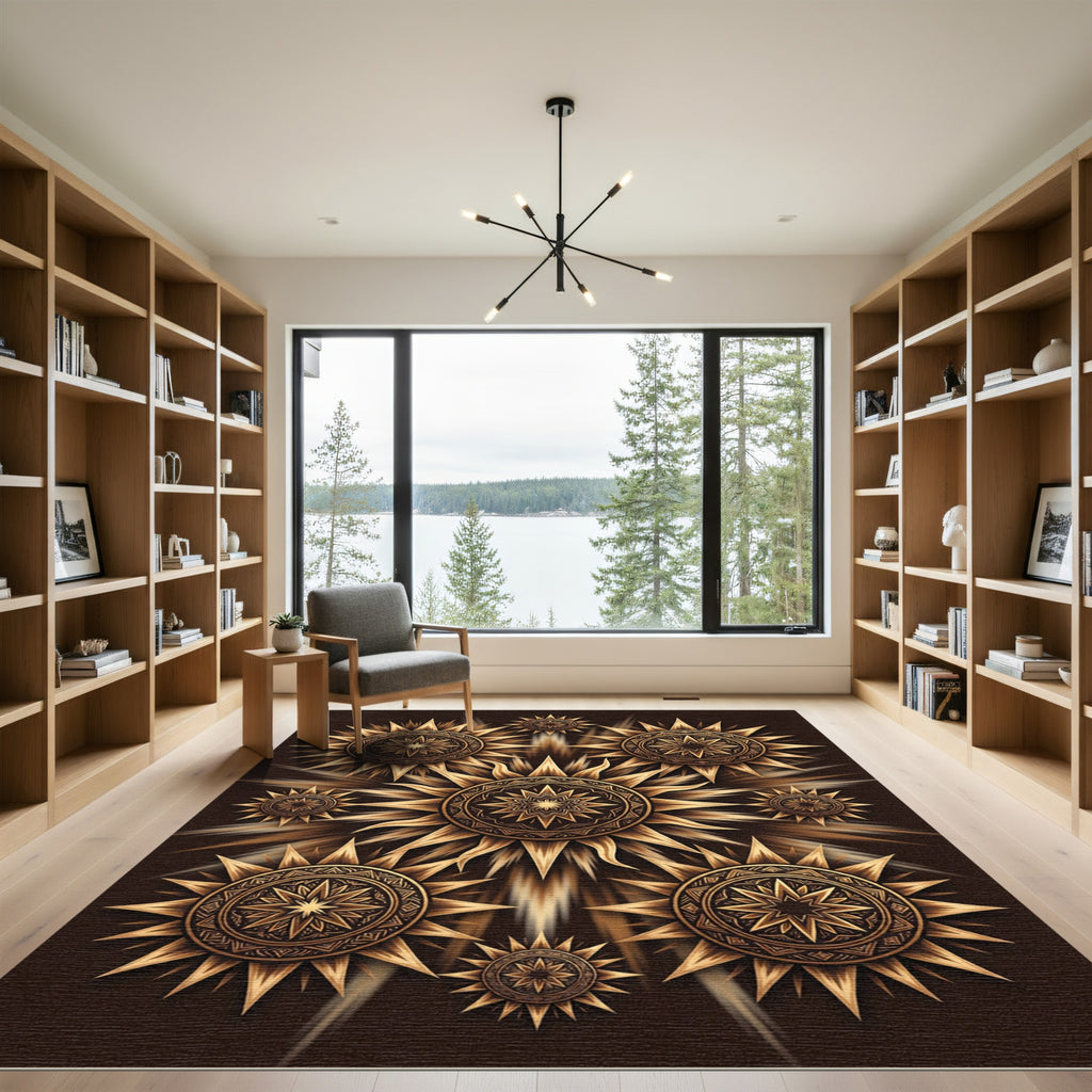 Gilded Celestial Sun Mandala Bronze Rug