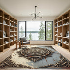 Ornate Bronze Filigree Medallion Distressed Backdrop Rug