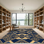Deep Blue Gold Medallion Tile Arrangement Rug