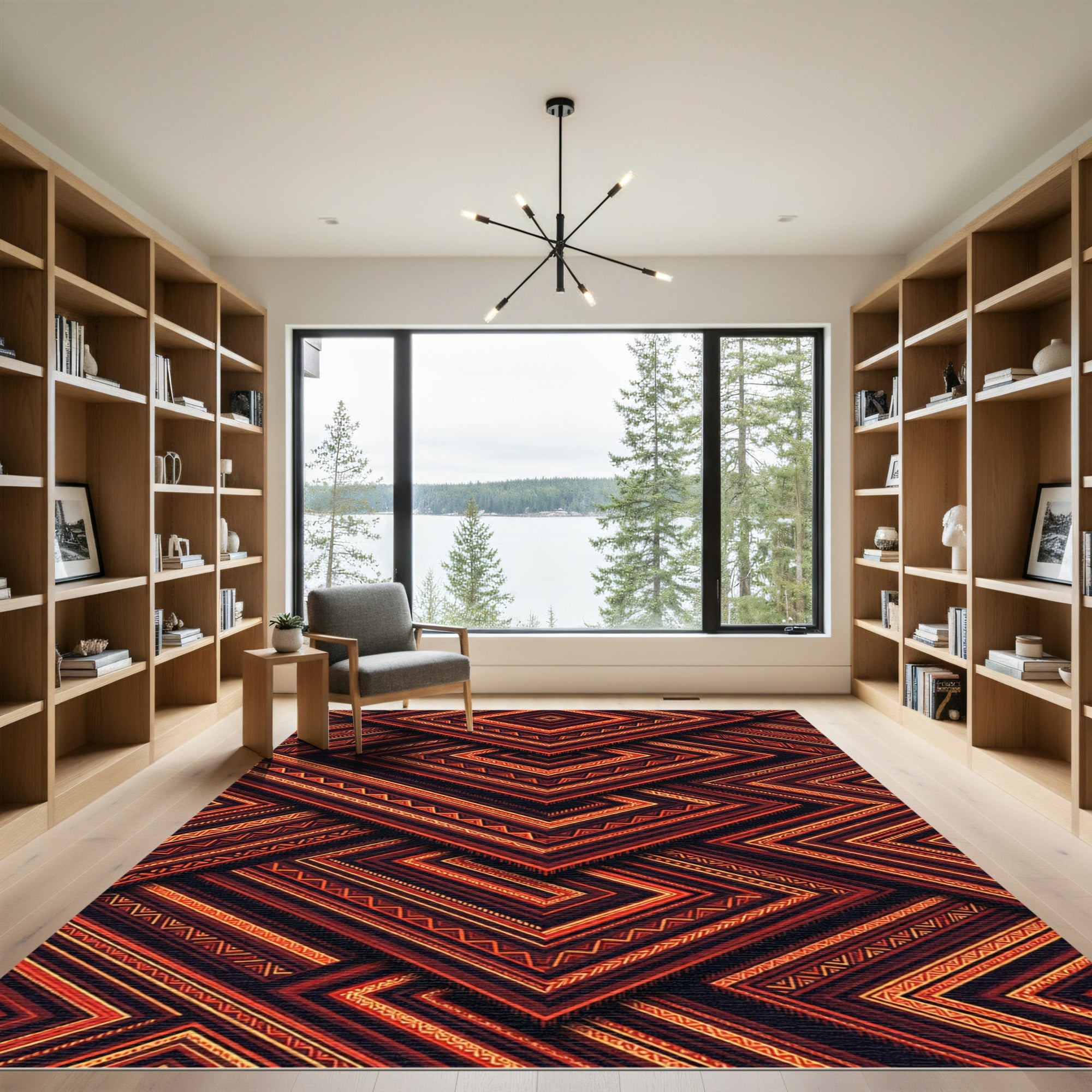 Tribal Geometric Zigzag Brown Rug