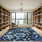 Classic Blue Floral Garden Arrangement Rug