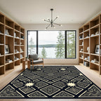 Black Golden Intricate Geometric Star Rug