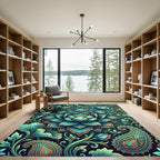 Turquoise Golden Lotus Paisley Floral Rug