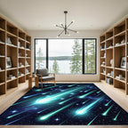Glowing Cyan Meteor Shower Night Sky Rug