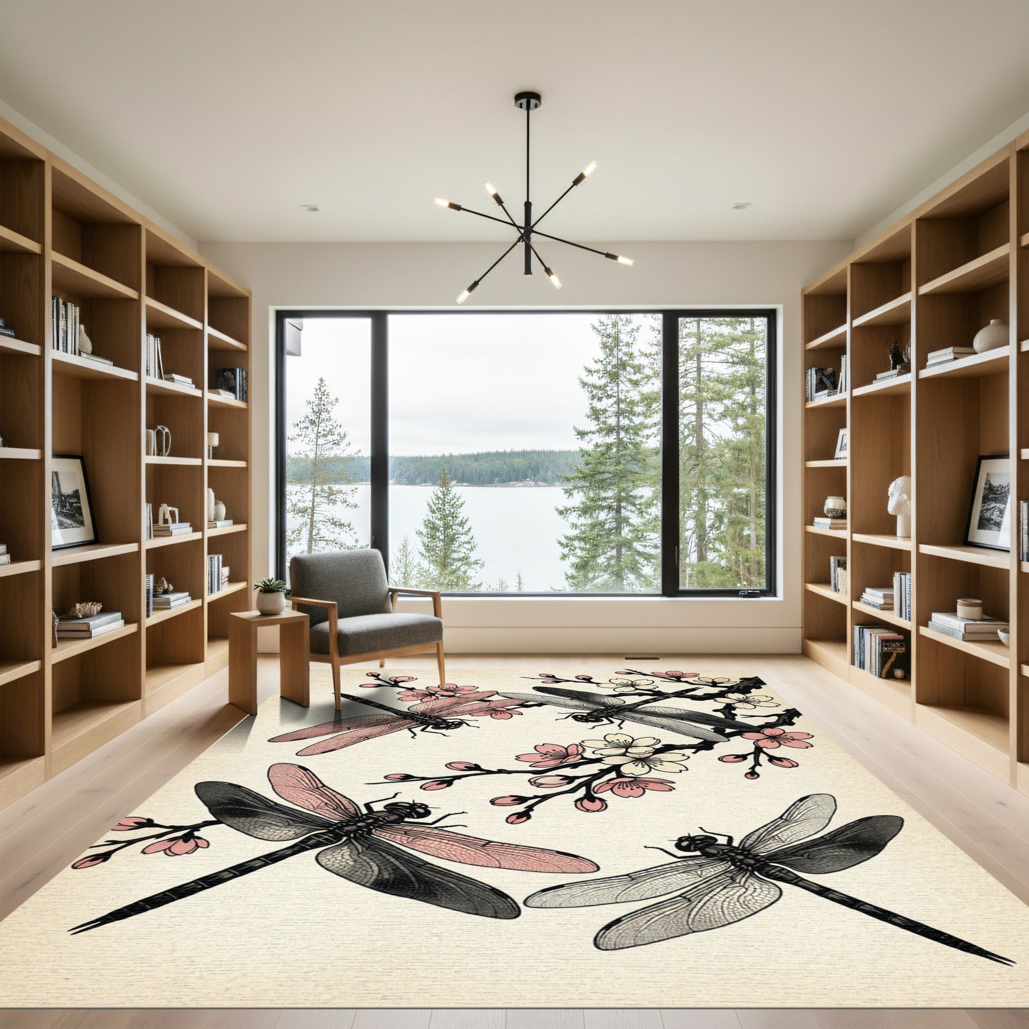 Sakura Blossom and Dragonfly Zen Art Rug