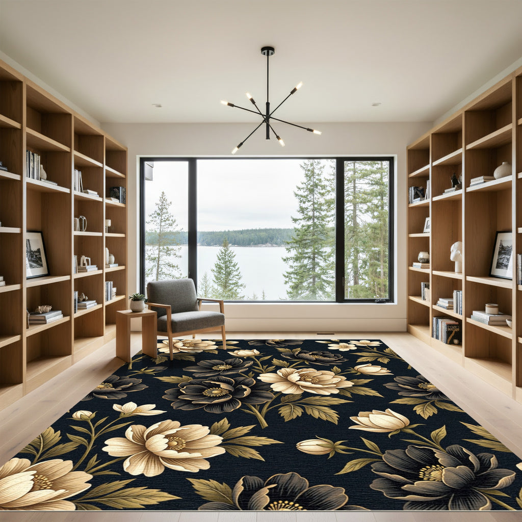 Elegant Monochrome Floral Arrangement Rug