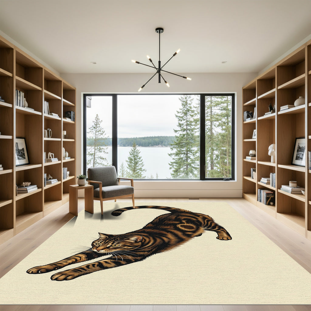 Brown Tabby Stretching Cat Rug