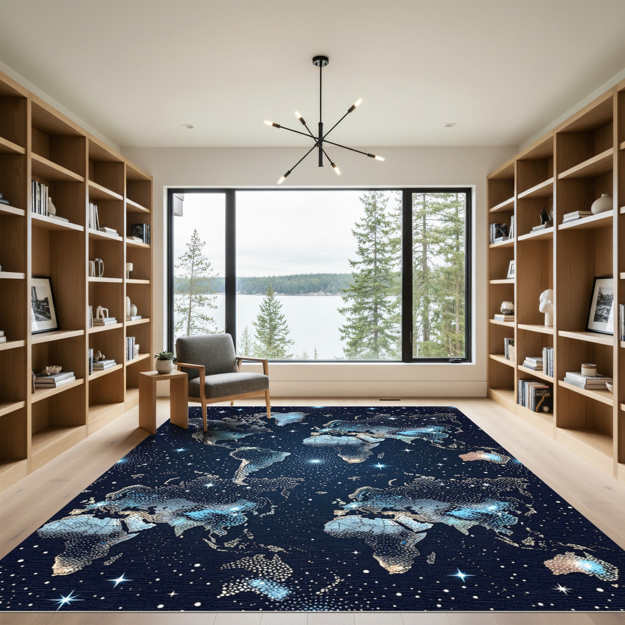 Cosmic Stardust World Map Globes Rug
