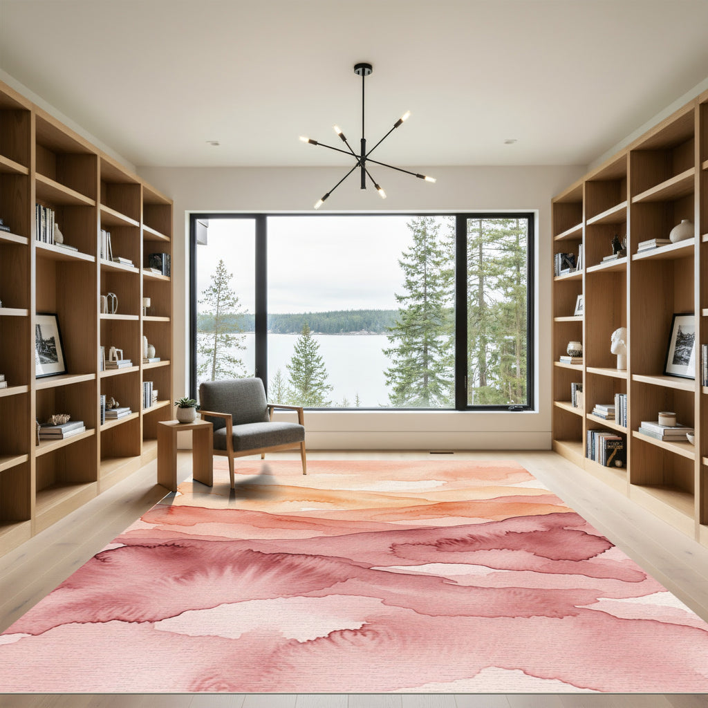 Watercolor Sunset Mountain Landscape Art Rug