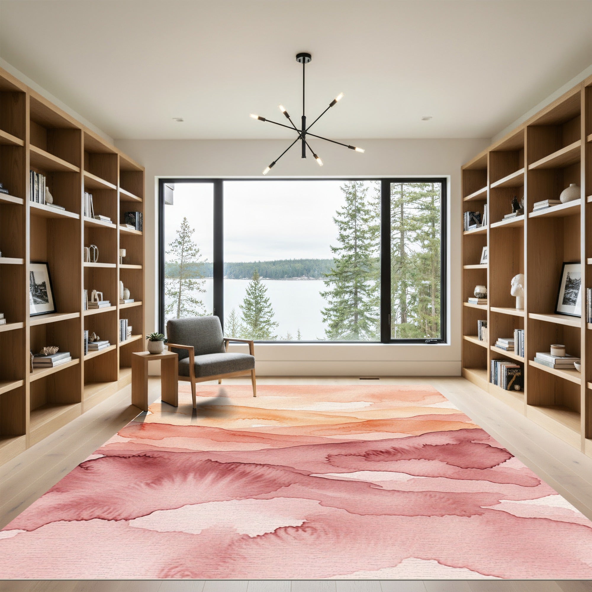 Watercolor Sunset Mountain Landscape Art Rug
