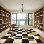 Brown Cream Checkerboard Geometric Rectangles Rug
