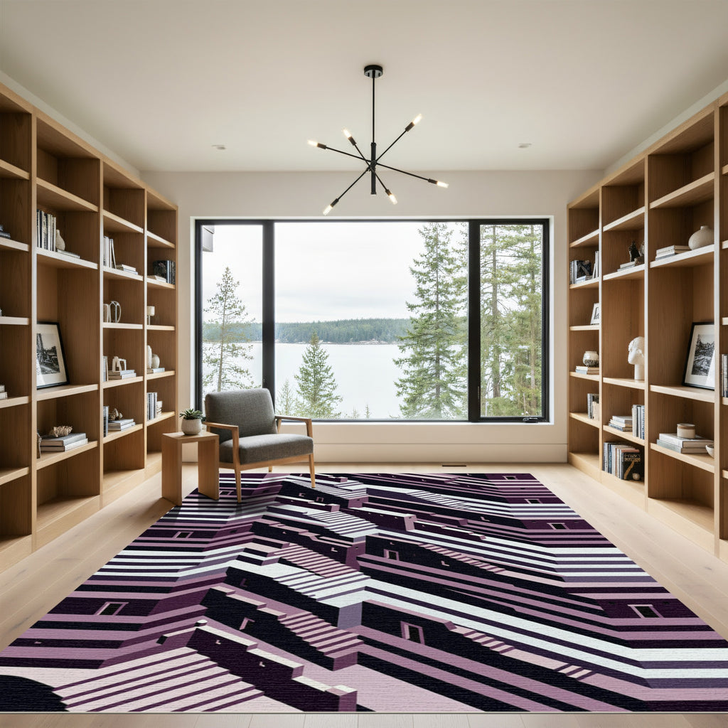 Purple Geometric Optical Illusion Rug