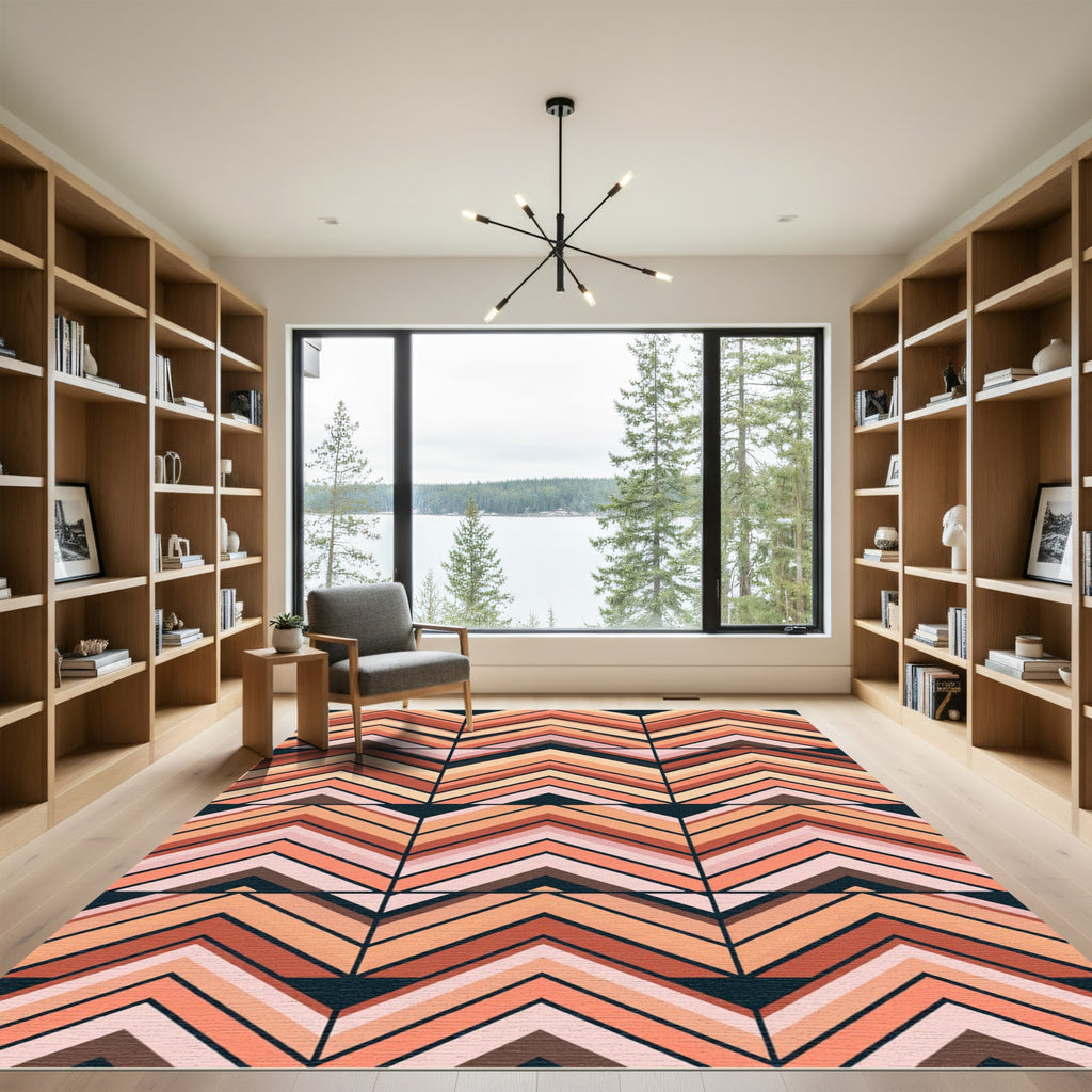Retro Terracotta Geometric Chevron Area Rug