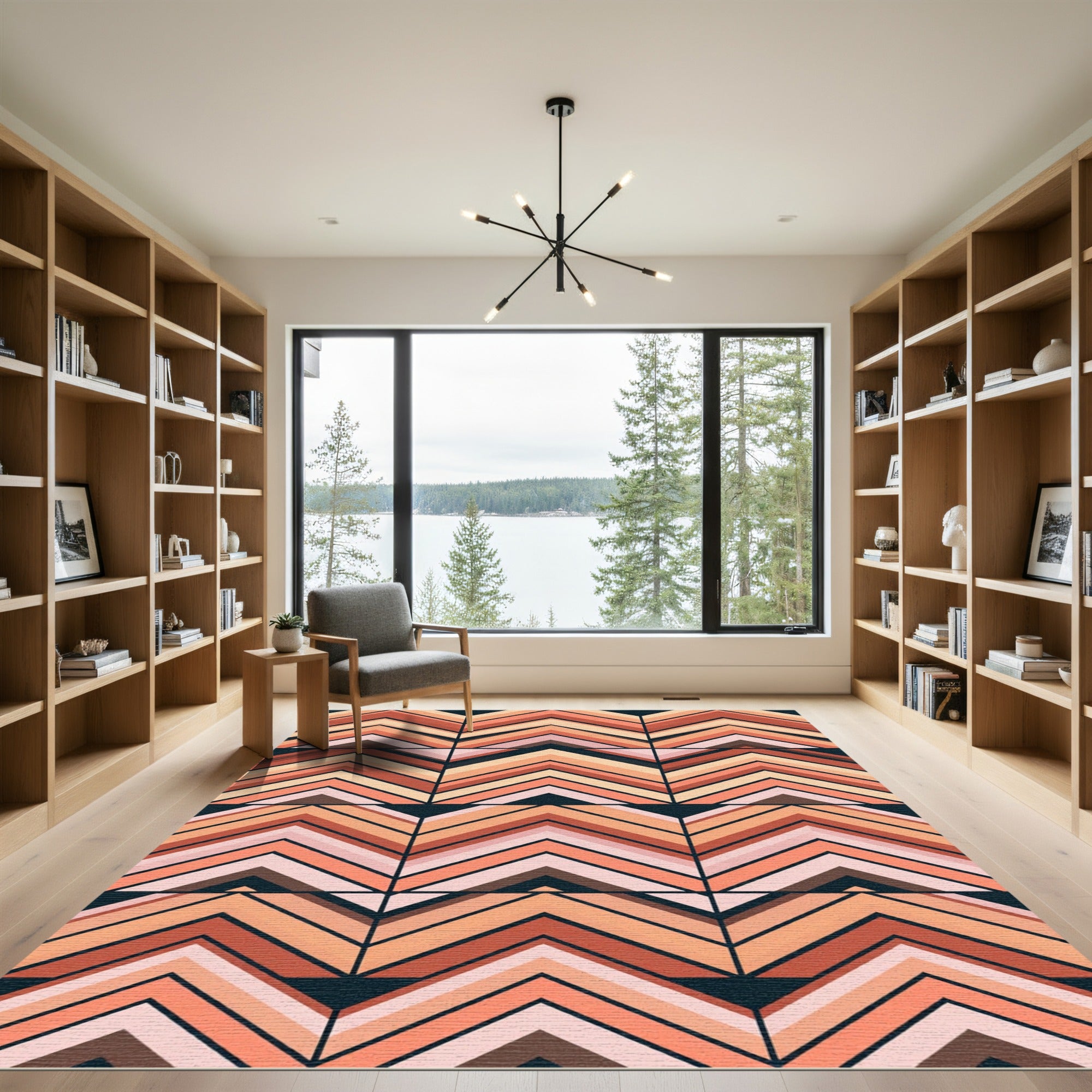 Retro Terracotta Geometric Chevron Area Rug