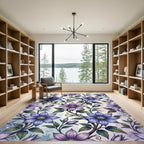 Elegant Purple Clematis Botanical Floral Rug