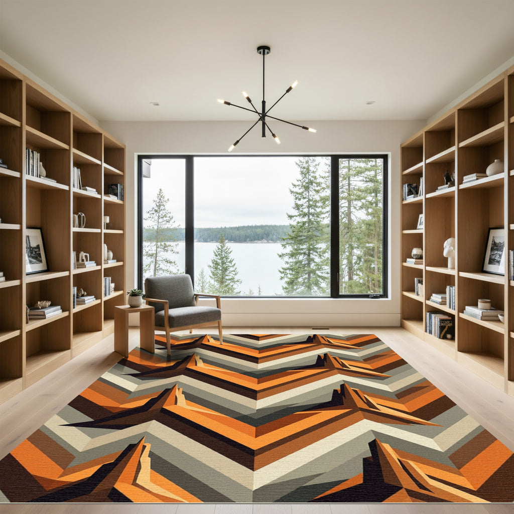 Geometric Orange Abstract Chevron Rug