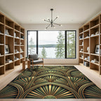 Art Deco Emerald Golden Fan Segment Rug