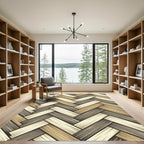 Earthy Beige Brown Herringbone Weave Rug