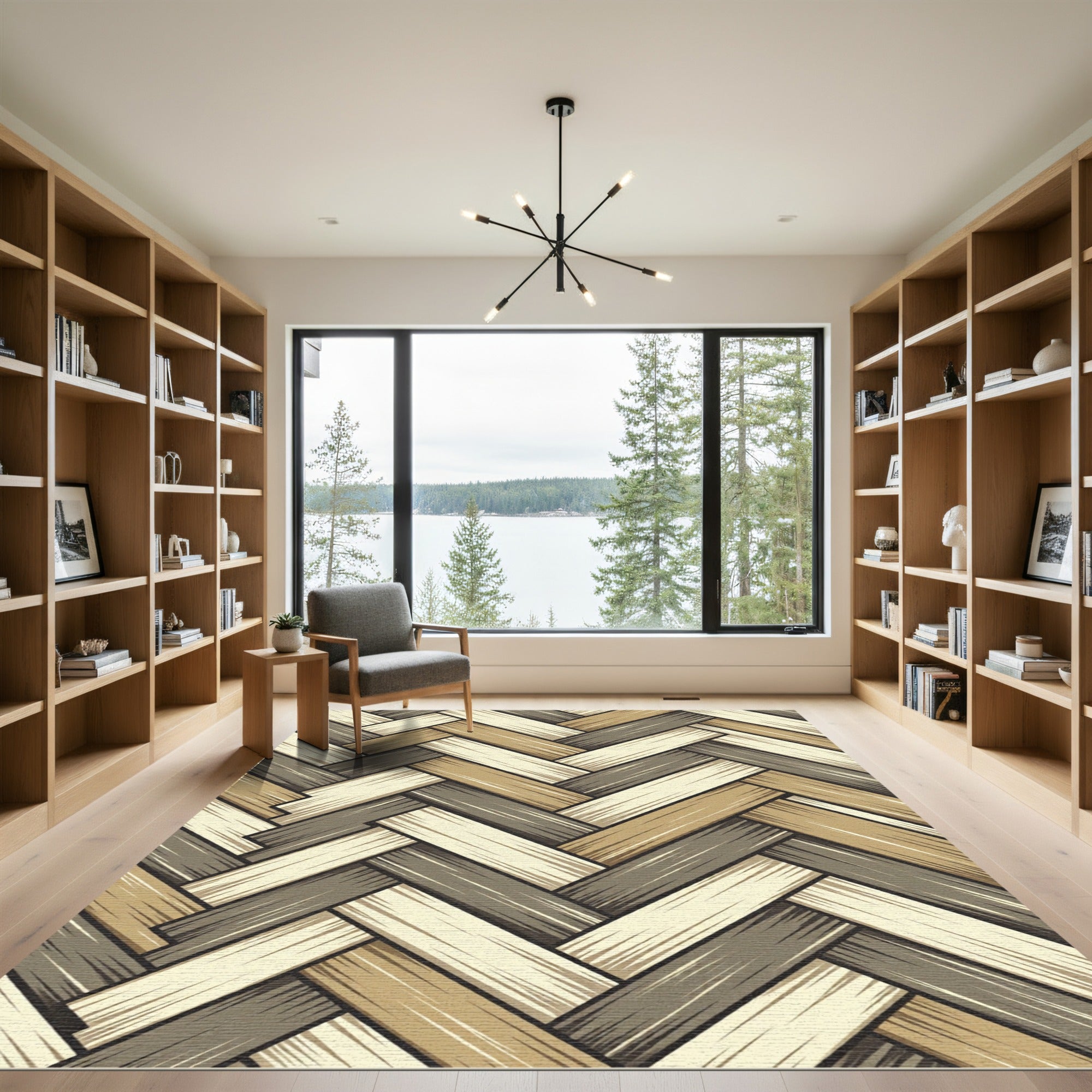 Earthy Beige Brown Herringbone Weave Rug