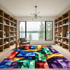 Vibrant Geometric Watercolor Cube Multicolored Art Rug