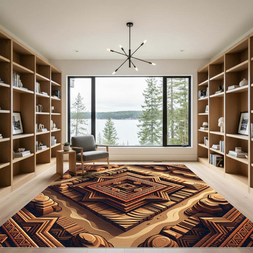 Geometric Sunburst Wood Relief Rug
