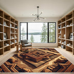 Geometric Sunburst Wood Relief Rug