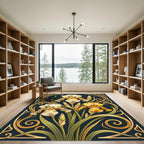 Art Nouveau Golden Iris Floral Scroll Rug