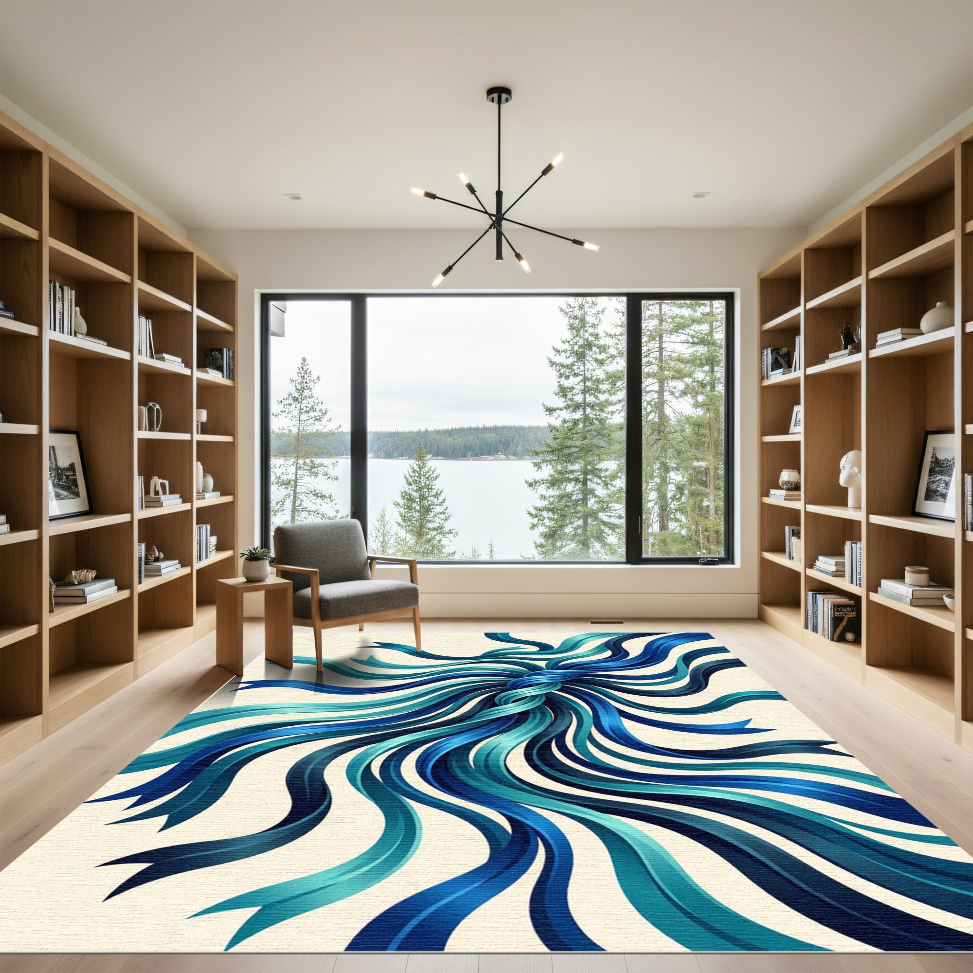 Fluid Cobalt and Teal Ribbon Swirl Rug