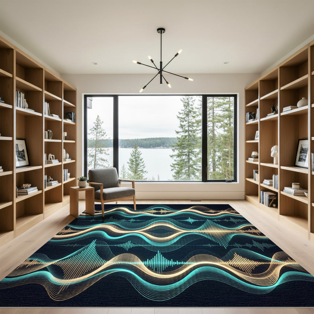 Luminous Neon Wave Oscillating Soundscape Rug