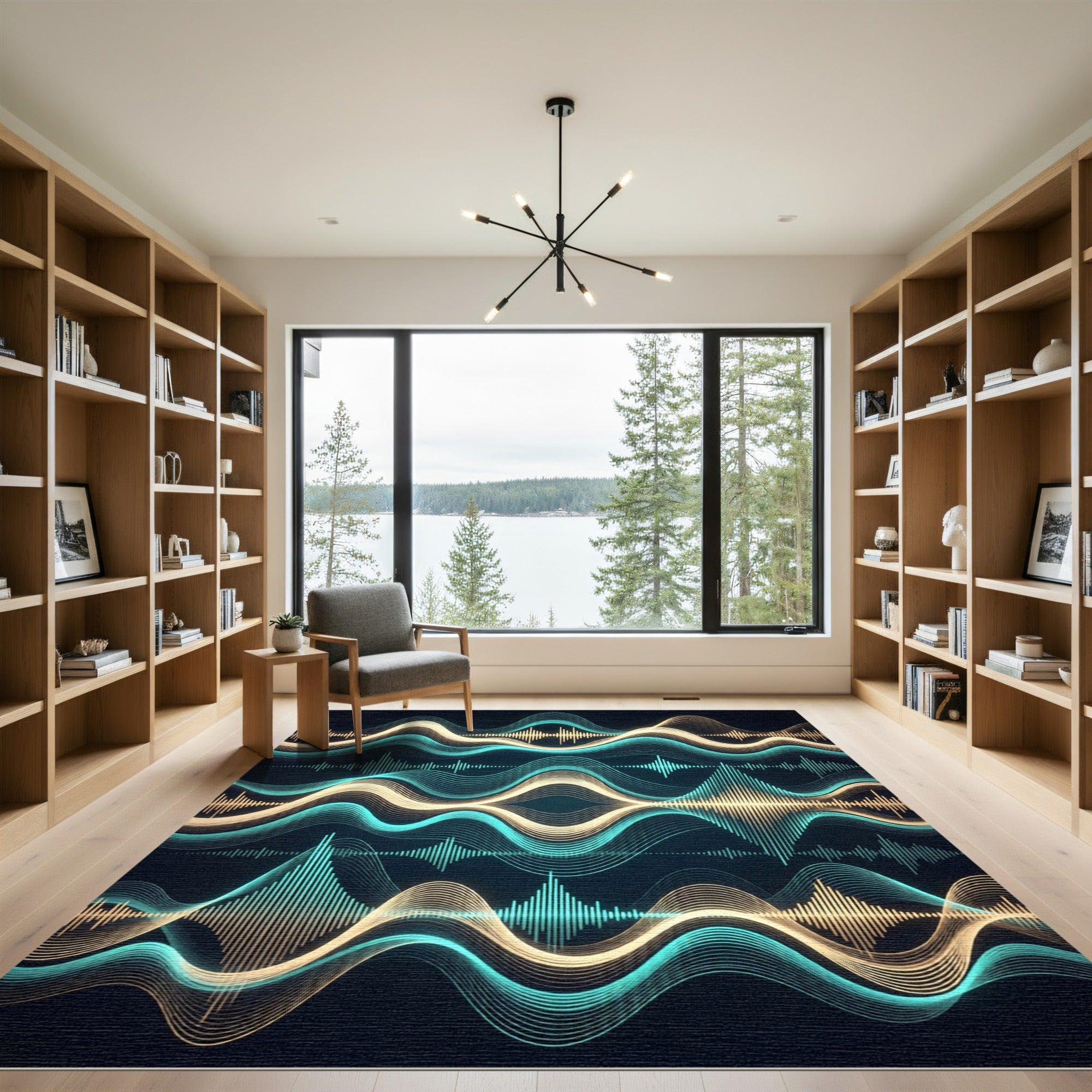 Luminous Neon Wave Oscillating Soundscape Rug