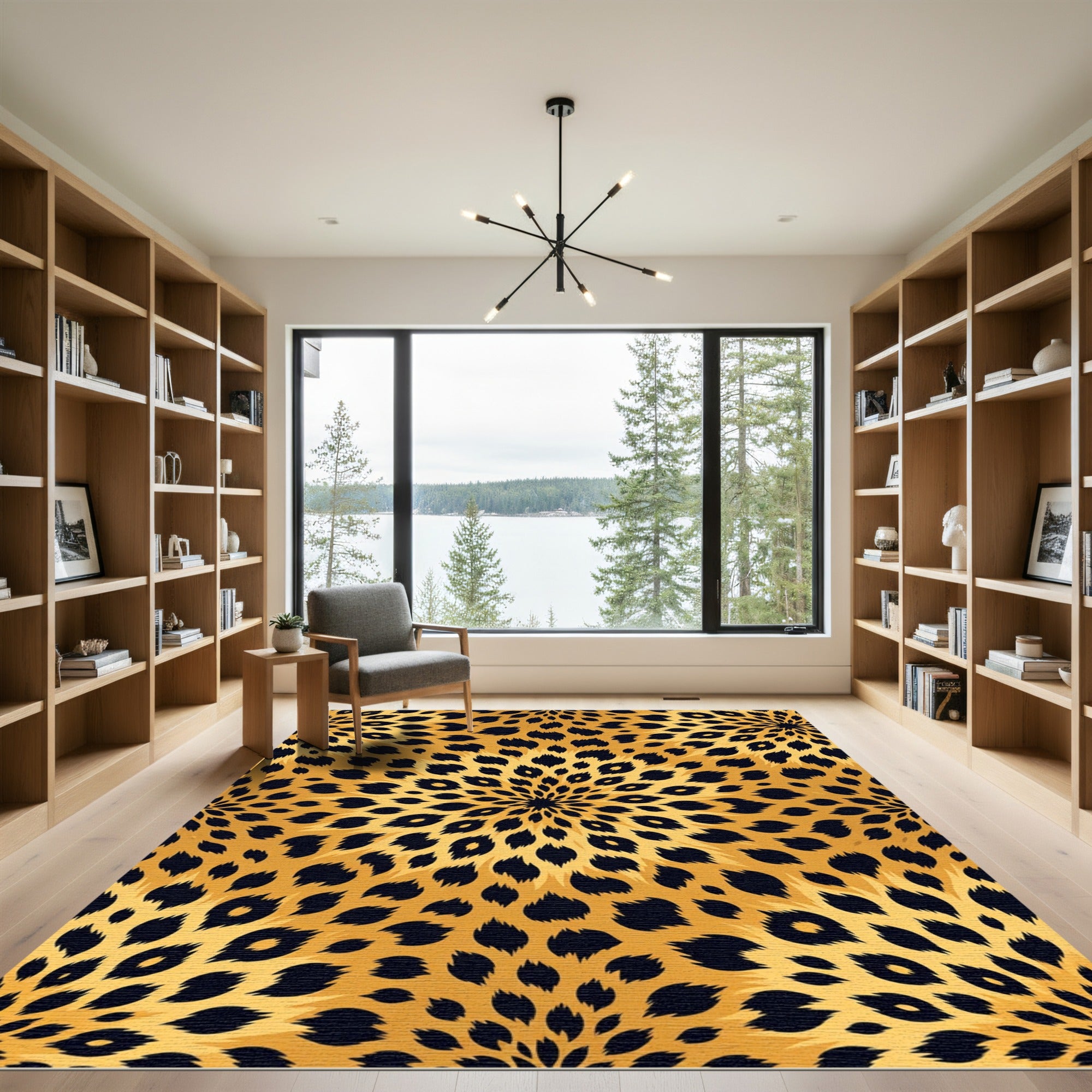 Golden Leopard Spot Radial Medallion Rug