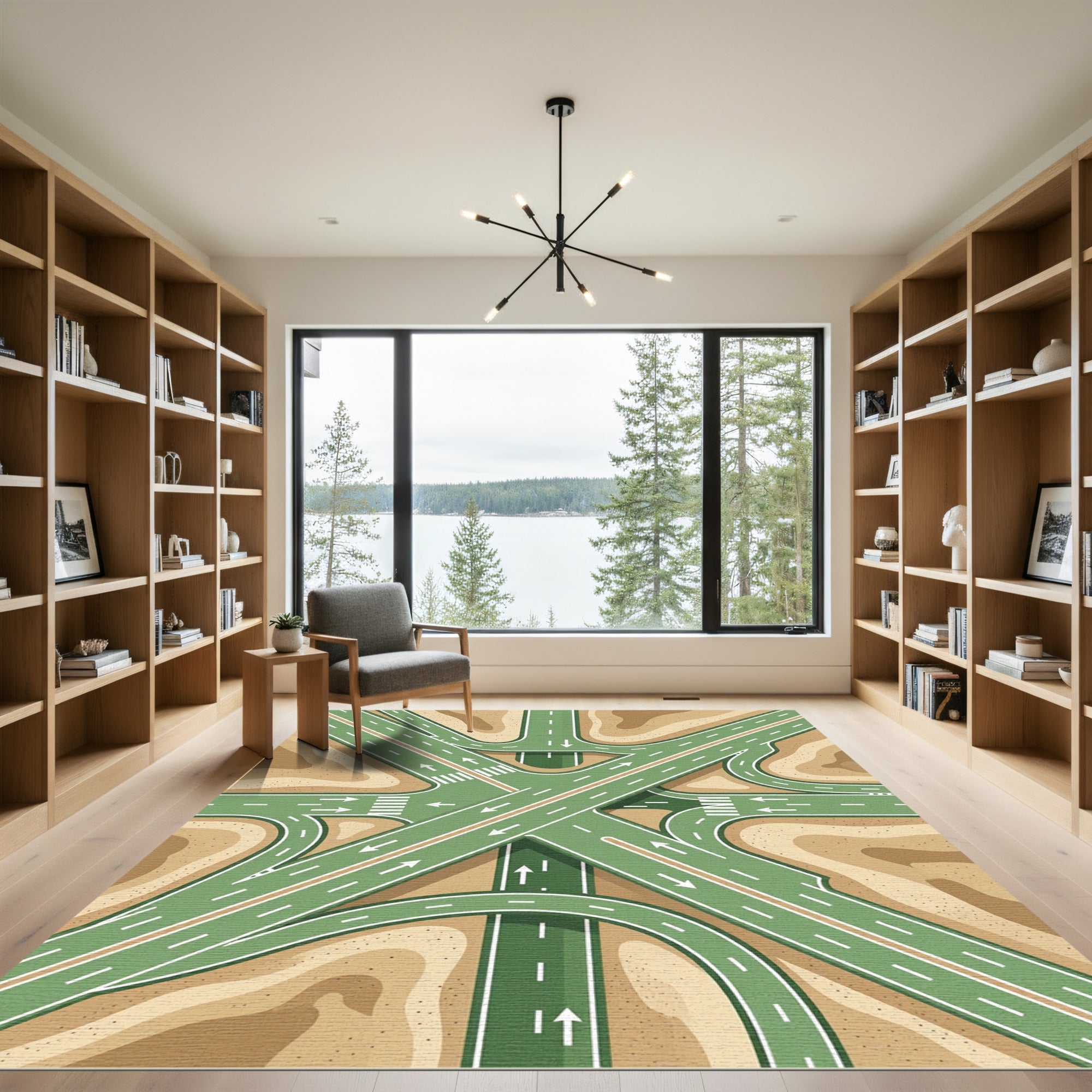 Abstract Highway Junction Desert Earth Tones Rug