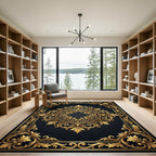 Elegant Golden Baroque Filigree Medallion Rug