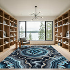 Blue Crystal Geode Radiating Waves Rug