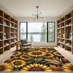 Golden Sunflowers Autumn Harvest Foliage Rug