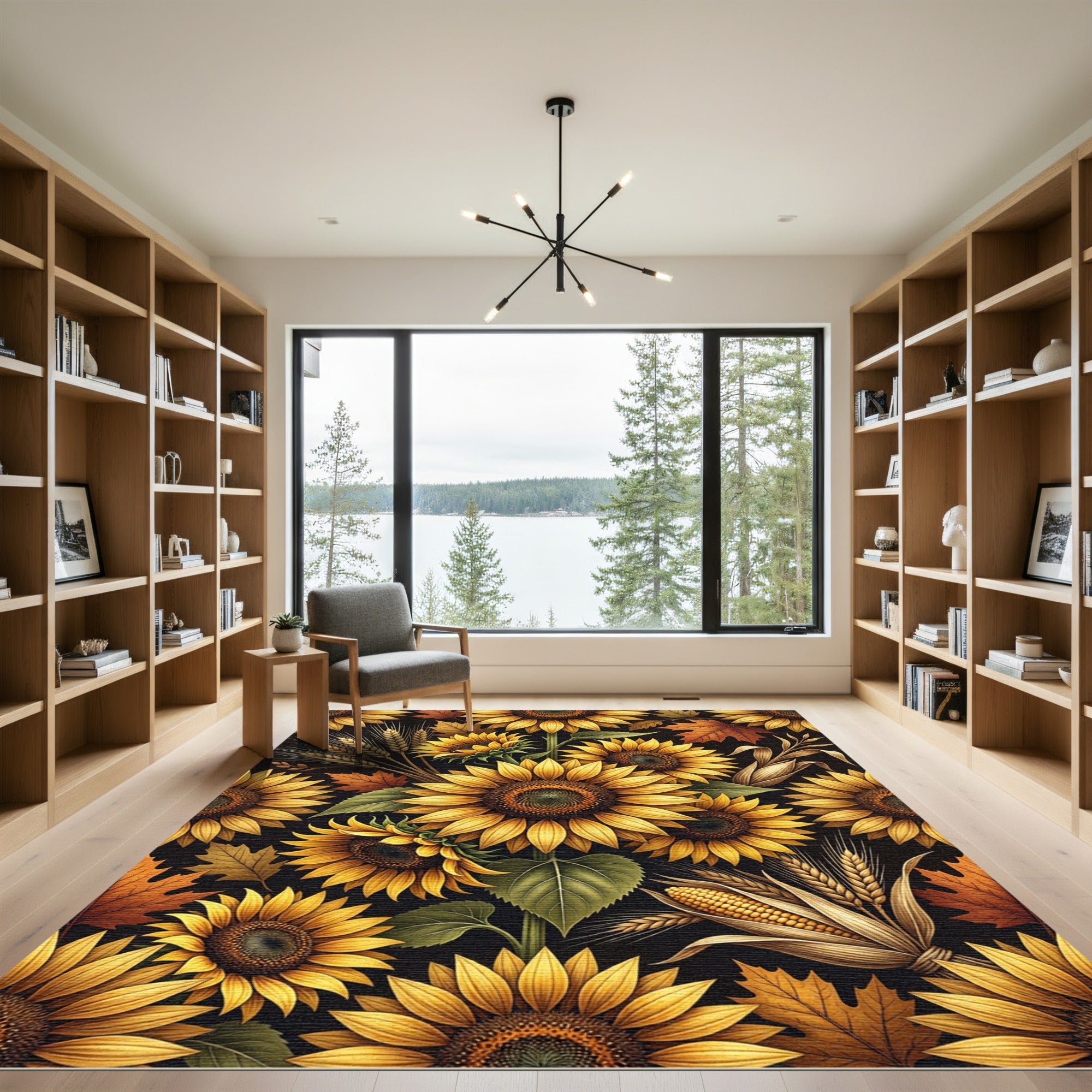 Golden Sunflowers Autumn Harvest Foliage Rug