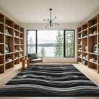 Monochrome Abstract Wavy Smoke Stream Rug